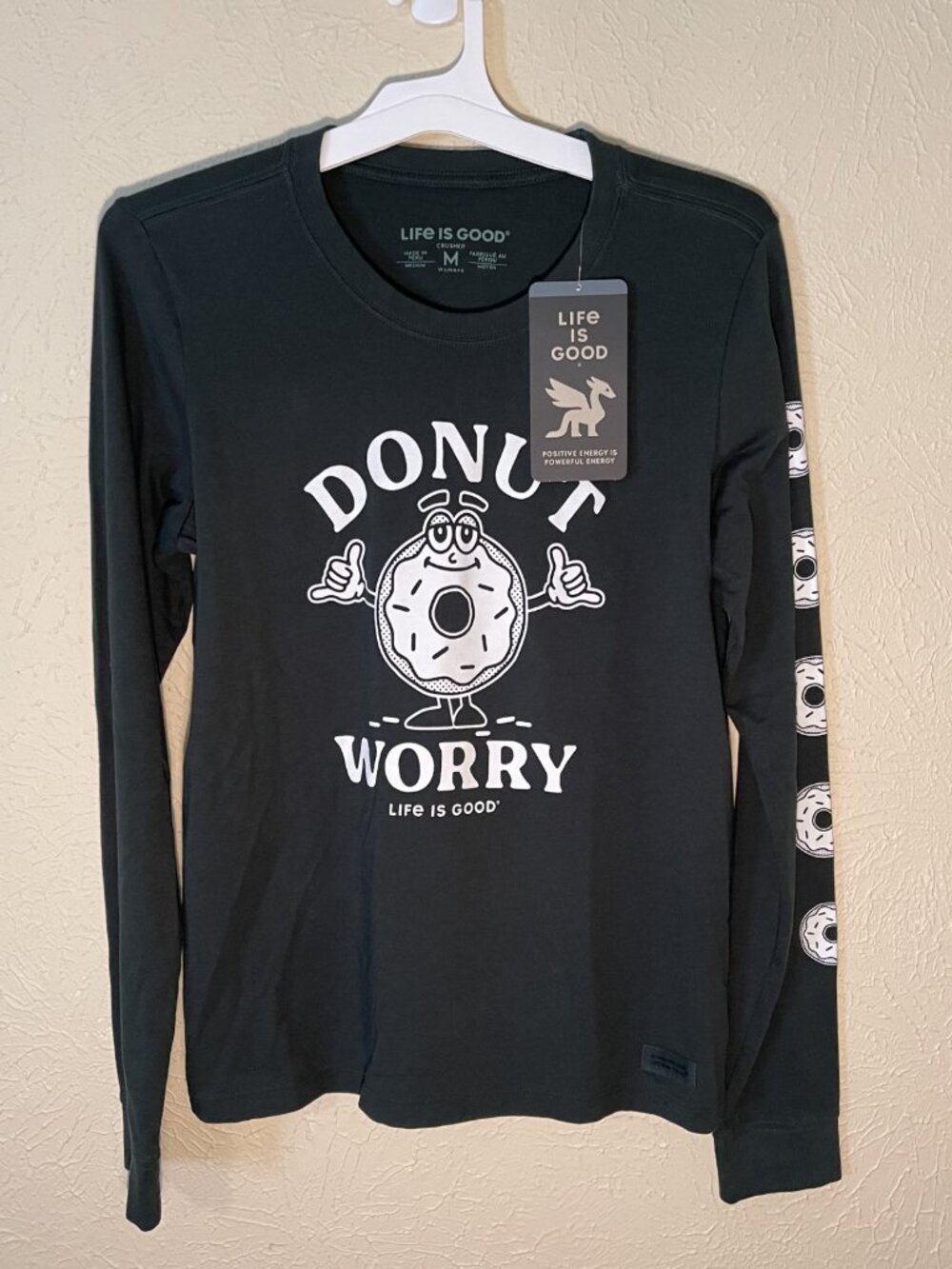 Life is Good NWT "Crusher" Long-Sleeve Forest Green Cotton T-shirt, Size Medium